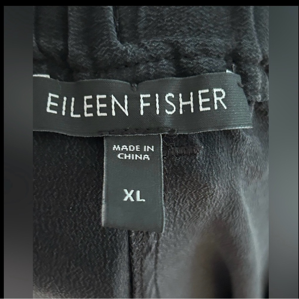 Eileen Fisher Black XL woven fabric pants w drawstring, zip ankle some wear